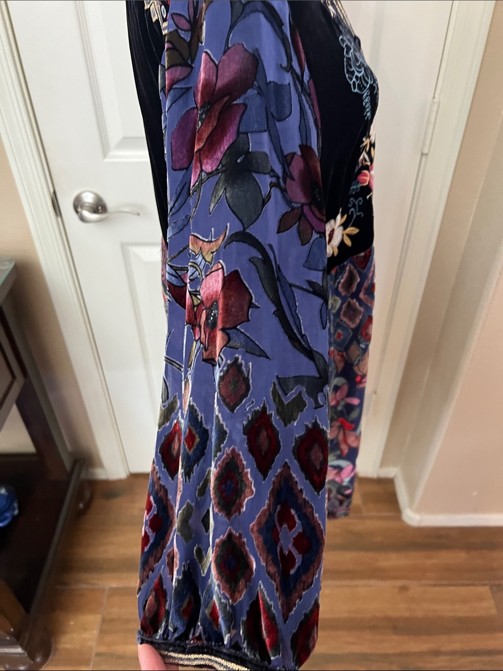 Johnny Was Navy Velvet Embroidered Floral Mini Dress - Picture 4 of 6